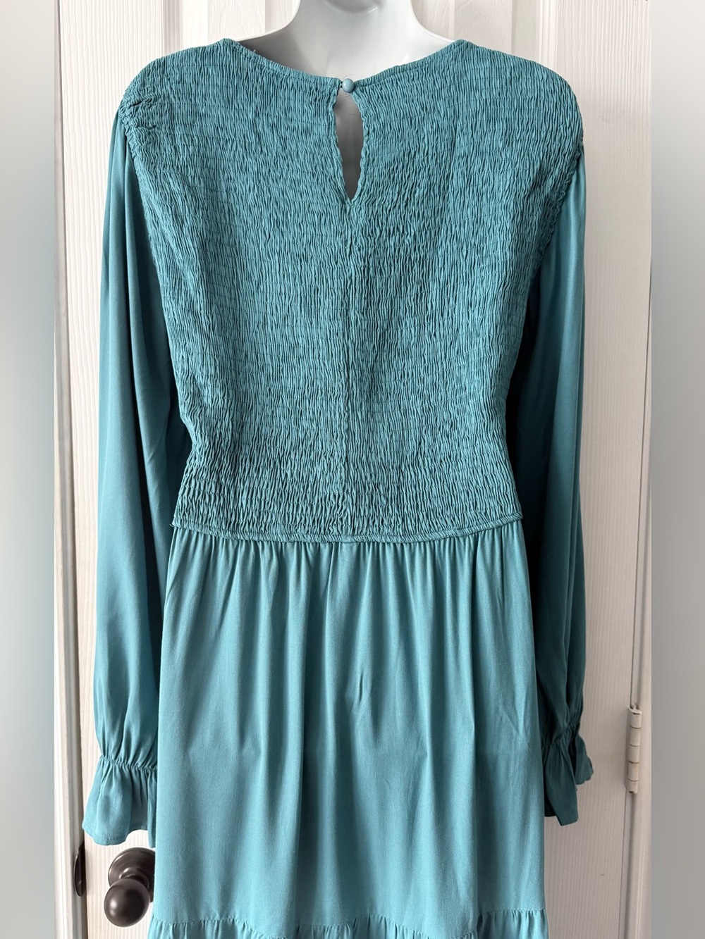BTFBM Women Casual Long Sleeve Crew Neck Fall Dress in Teal - Picture 6 of 7